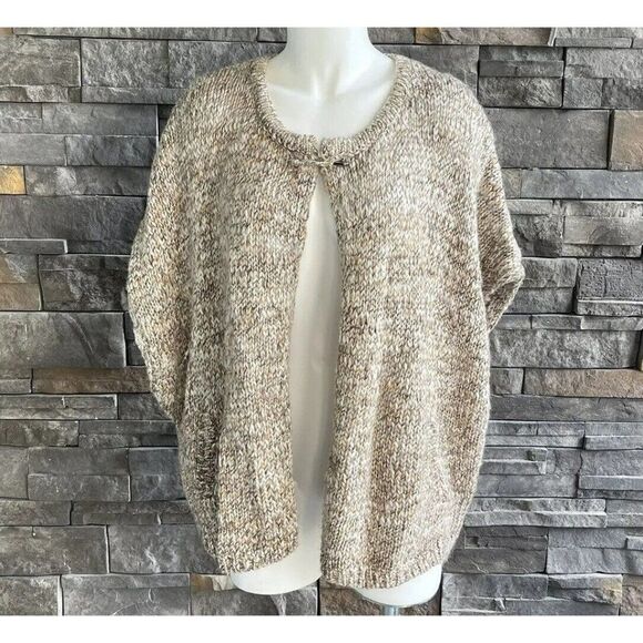 J. Jill Pure Jill Knit Poncho Open Front Cardigan Sweater Beige S/M Oversize - Picture 1 of 5